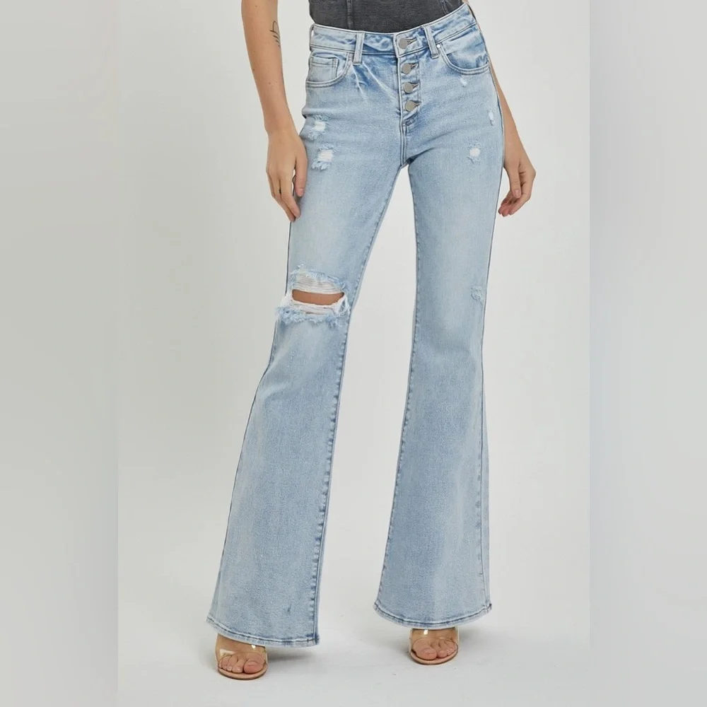 Mid Rise Button Fly Flare Jeans - Risen - Picture 5 of 6